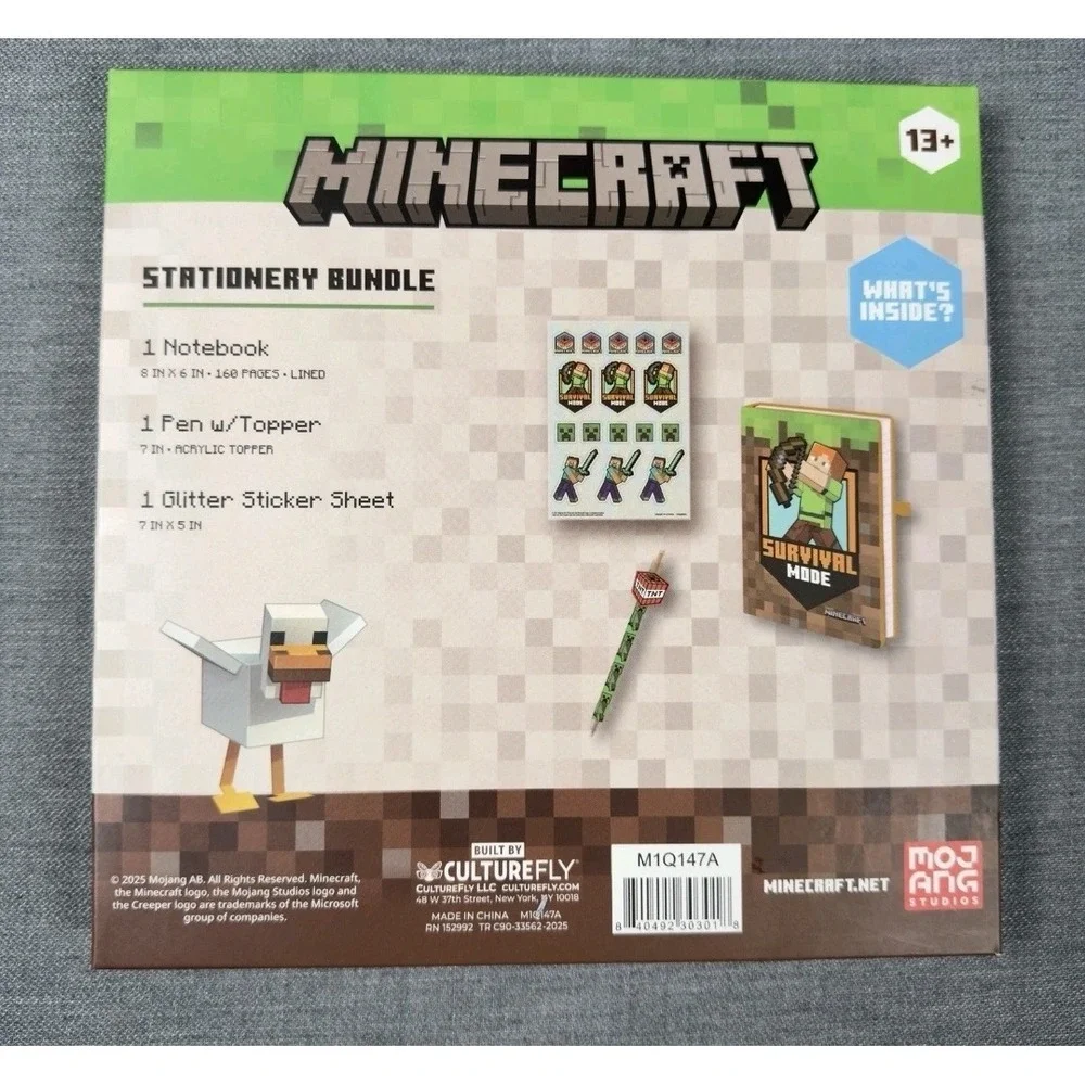 Minecraft Survival Mode Stationery Bundle Notebook Pen‎ Sticker Sheet Kids Gift
